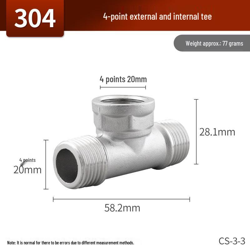 304 Stainless Steel Male Elbow Repair Nipple: Internal/External Thread Tee Water Pipe Fittings Set