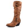 Autumn and winter new wind leather high boots medium heel but knee thick heel knight boots large size boots women