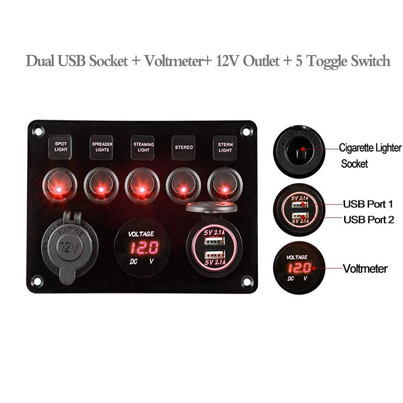 8 Gang Rocker Switch Panel For Jeep Boat Marine Car 12V 24V Waterproof On-Off 5pin 12v Led Panel Switch With Sticker Set