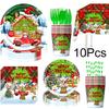 1Set Disposable Tableware Set Spoon X-mas Party Decorations Party Supplies Fork Happy New Year Paper Plates Merry Christmas