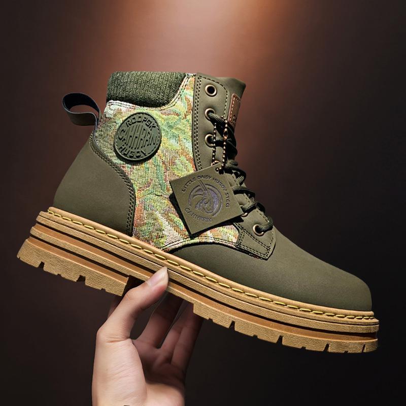 Autumn and Winter High Top Rhubarb Boots High Top Boots Fashion Martin Boots Tooling Boots Big Head Locomotive Shoes Men's Shoes