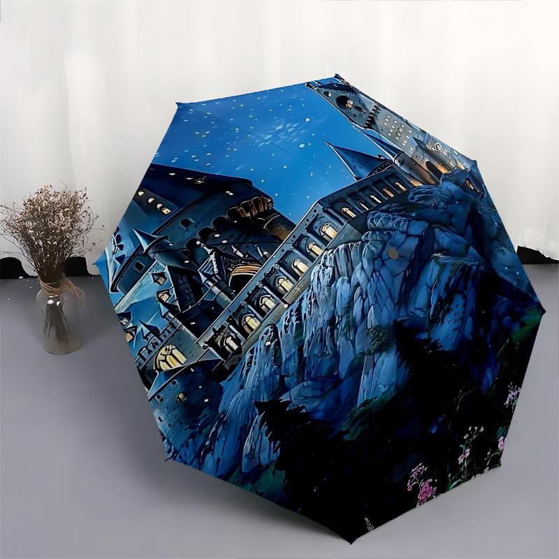 1pc castle tower Automatic Folding Umbrella - Compact 8-Rib Design, Durable Plastic & Iron1400L