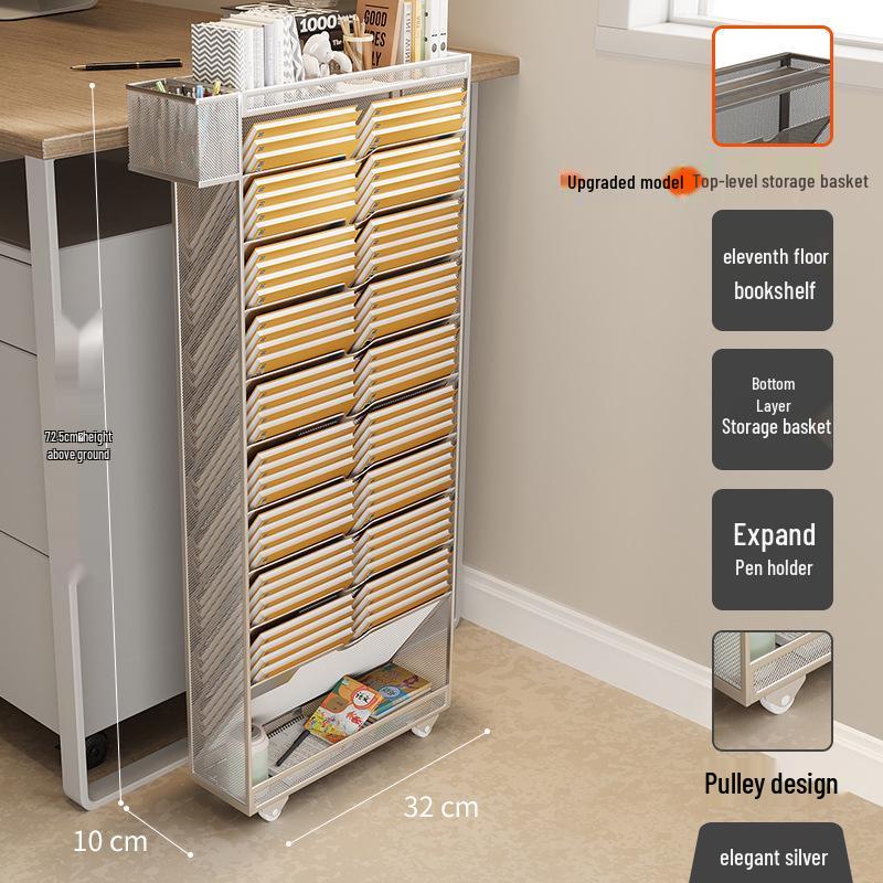 Wrought Iron Movable Edge Bookshelf & Bookend with Children's Side Storage