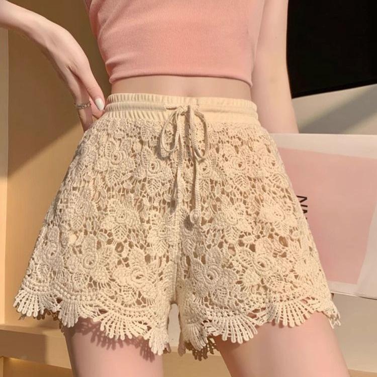 Women's Summer High-Waist Lace Sports Shorts - Casual, Loose, A-line, Wide-Leg, Three-Quarter Pants