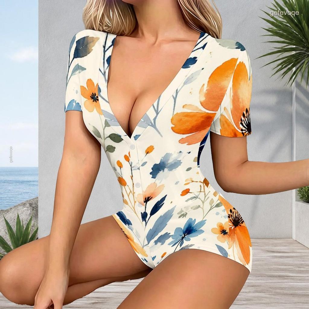 One Piece V Neck Short Sleeve Plus Size Womens Jumpsuit
