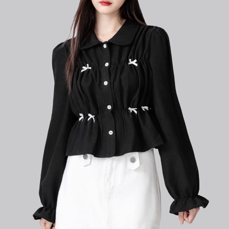 

VONDA Женские повседневные рубашки с длинным рукавом с контрастным узором и узлом M чёрный