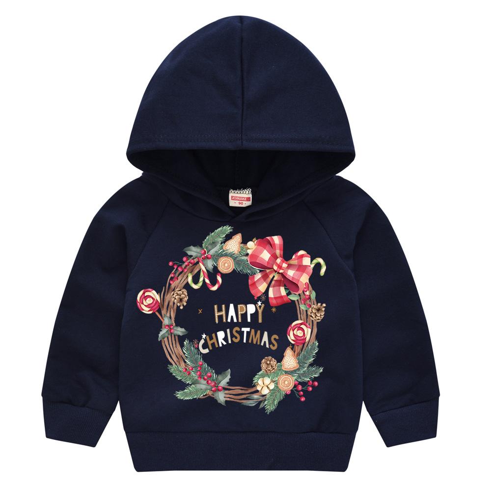 Christmas New Year Cartoon Spring and Fall Children's Printed Hooded Sweater Boys and Girls Casual Tops with Hoodie