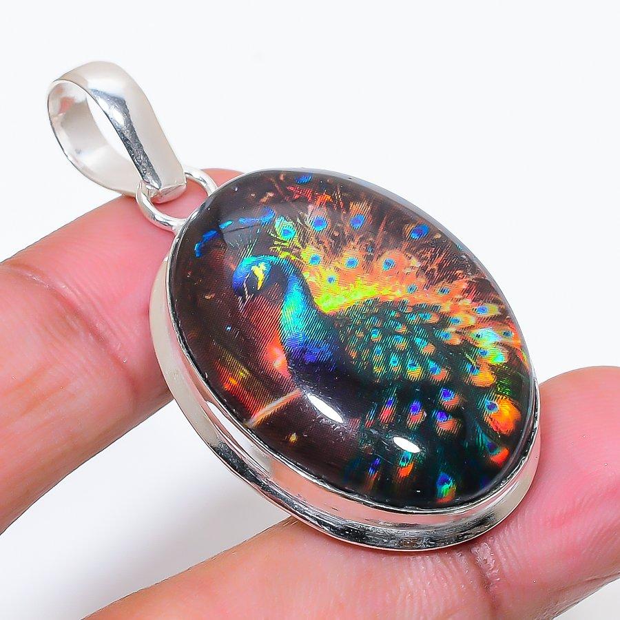Natural Dichroic Glass Gemstone 925 Sterling Silver Jewelry Pendant 2.05" AP-16452