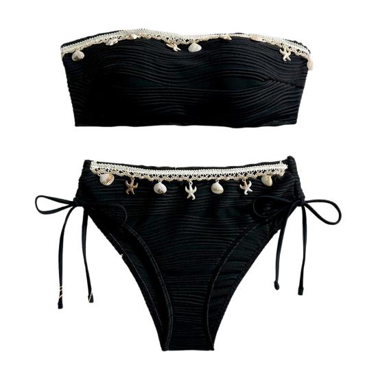 2 Pcs/Set Bikini Set Sexy Solid Color Tube Swimsuit with Chest Pad No Steel Support