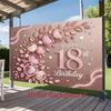 1pc Birthday 18th Glitter Floral Hanging Banner Pink Golden Golden Polyester