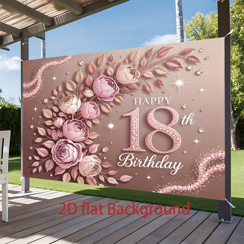1pc Birthday 18th Glitter Floral Hanging Banner Pink Golden Golden Polyester