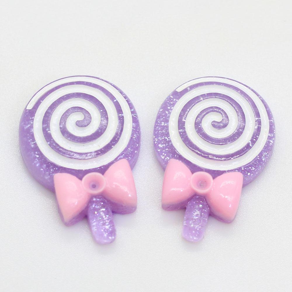 Mixed Color 100PCS Glitter Lolly With Bow Resin Lollipop Candy Scrapbook DIY Kawaii Cabochon