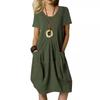 LYRIA Summer Cross-border Dress, European & American Style Cotton Linen Solid Color Loose Round Neck Short Sleeve Women's Fashion