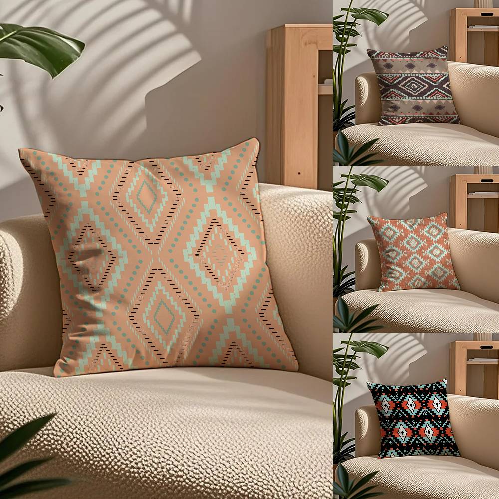ART Native Fabric Pattern Pillow Case Comfort Sofa Bed Silky elegant Invisible zipper Custom Decorative cushion cover