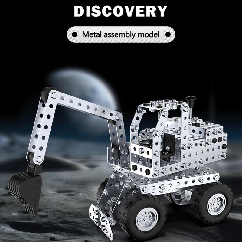 Creative 3D Metal Assembly Building Block Excavator Model Bulldozer Engineering Vehicle MOC Brick Nut Assembly Toy Boy Gift