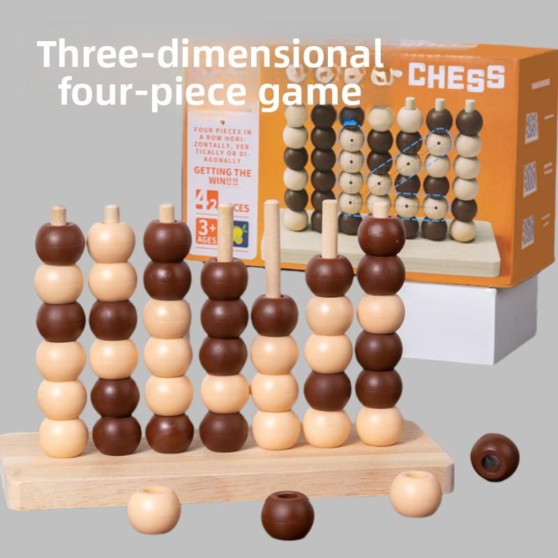 Wooden 3d Connect Four Puzzle Toy For Parentchild Interaction And Brain Development