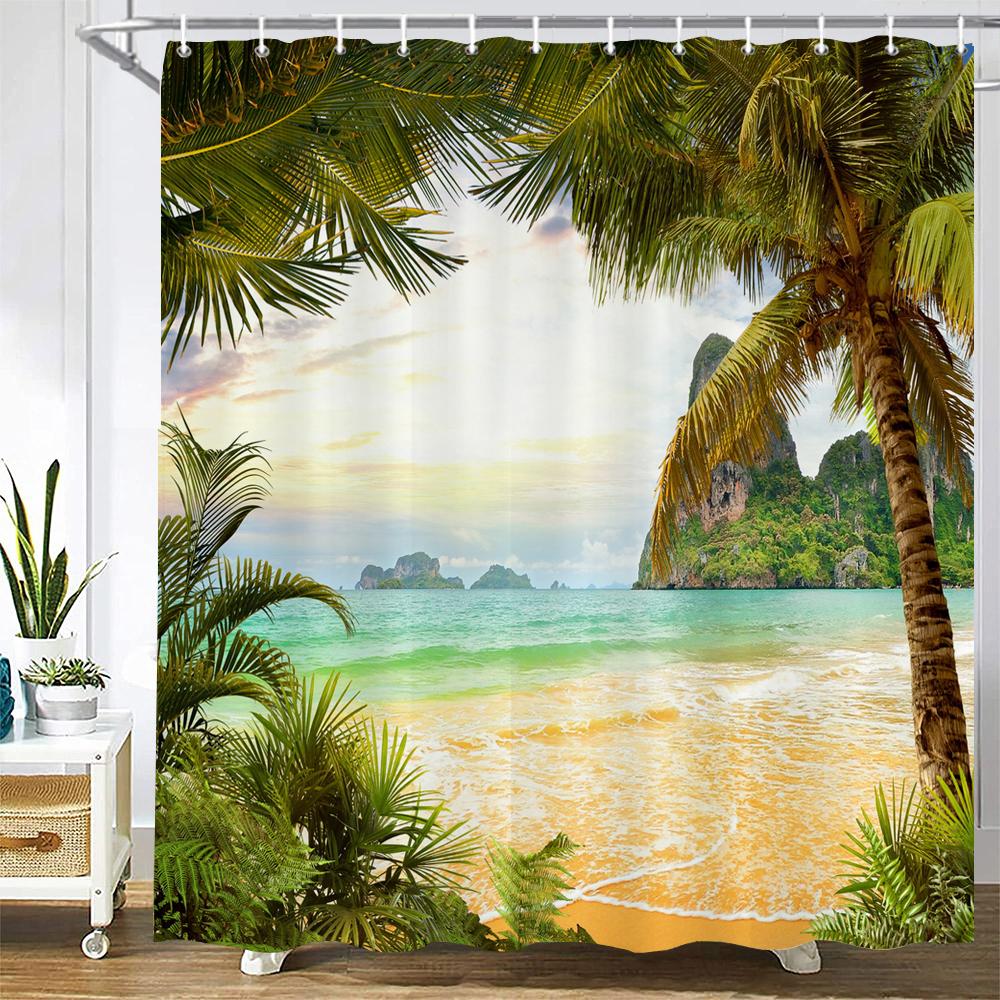 Sonnenlicht Ozean Strand Stoff Duschvorhang Badezimmer Vorhänge Sonnenuntergang Dämmerung Meer Große Größe 300x180cm Duschwand Mit 12 Haken