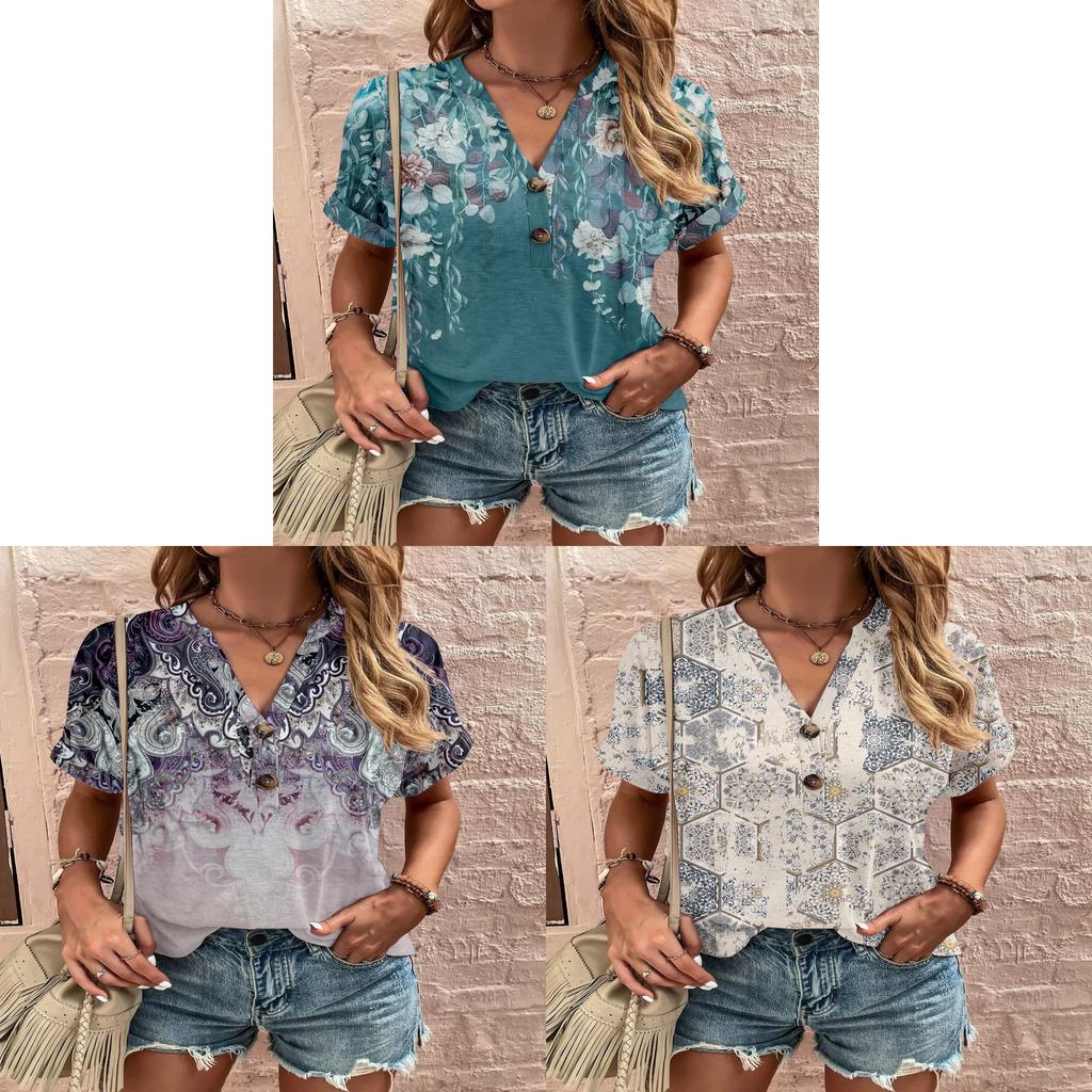 Wish Womens T Shirt With 3d Print And V Neck For Summer Casual Wear