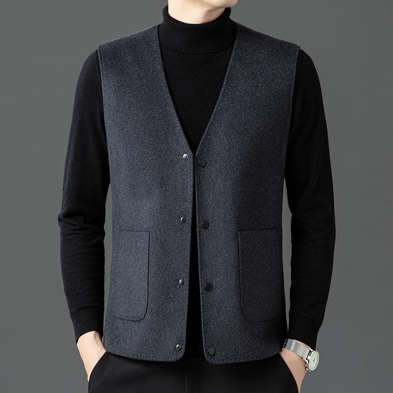 

Модный и Универсальный Мужской Шерстяной Пуховый Жилет Осень и Зима Новый Стиль Костюм Папы Среднего Возраста Деловой Теплый Жилет 4XL серый
