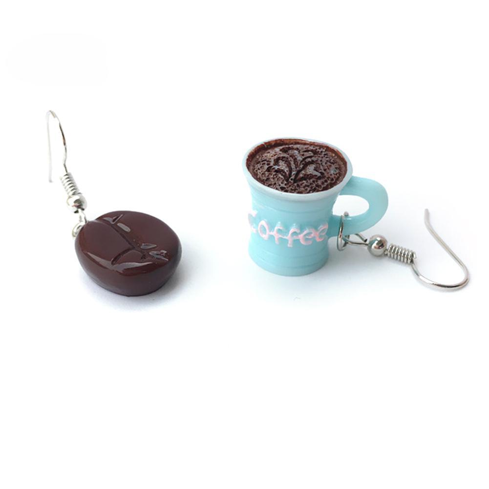 Jewelry Women Funny Asymmetric Coffee Bean Cup Drink Drop Dangle Hook Earrings AVE