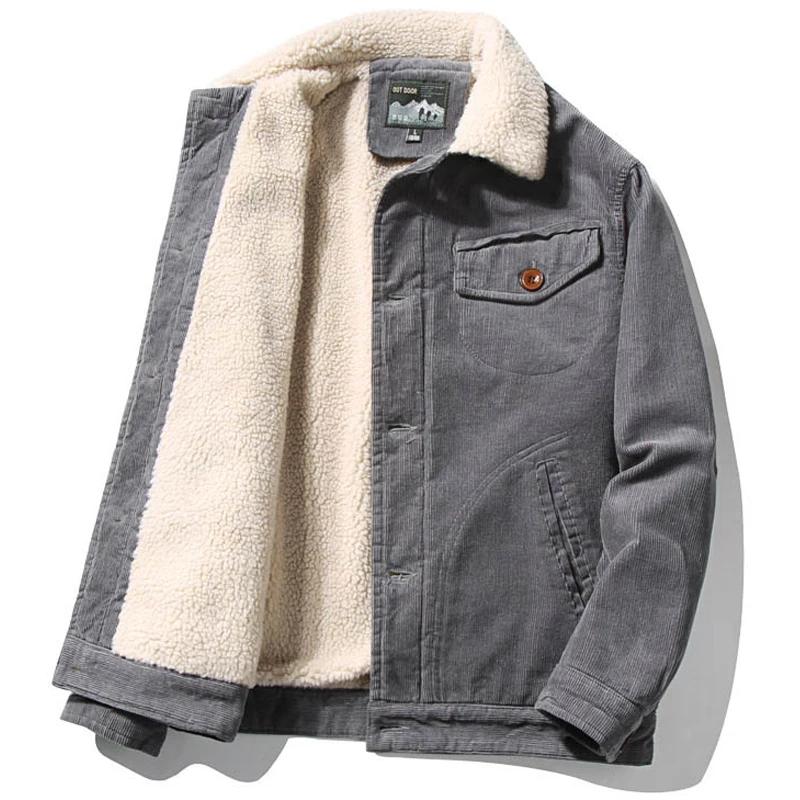 Herren Winter Casual Jacke mit Pelzkragen Herrenmantel Warmer Baumwollmantel Herren Warmer Mantel Plus Samt Verdickte Cordjacke