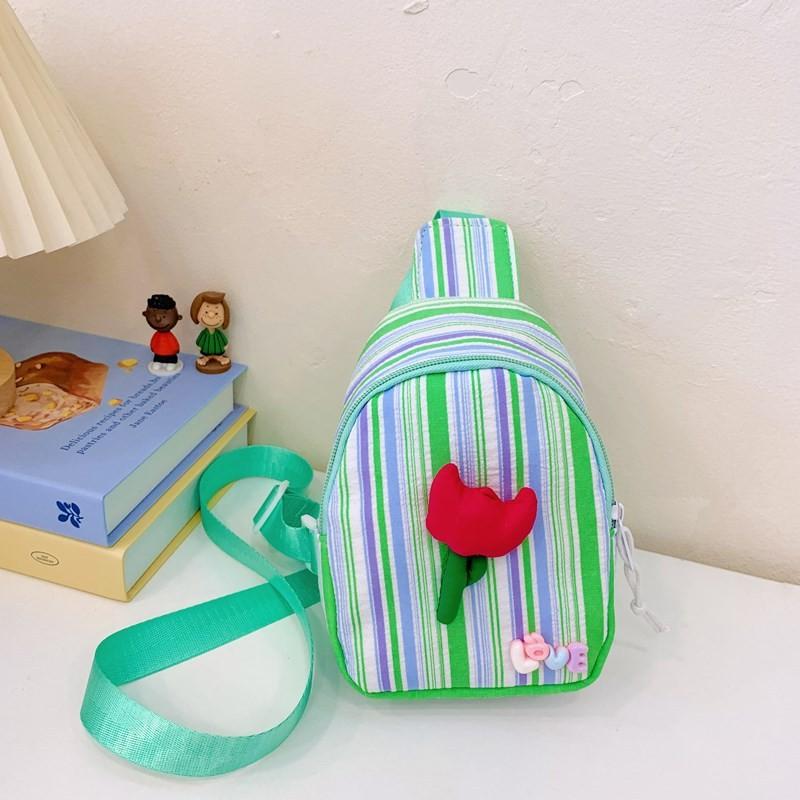 

Sling Trendy Children Bag Delightful Floral Patterns Unisex Ideal For Boys And Girls Green Tulip