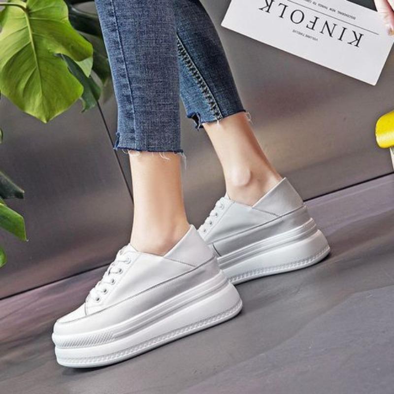 New heightening leather little white shoes thick-soled casual versatile little white shoes half-drag sandals small shoes