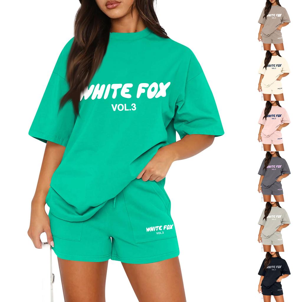 Ladies Casual Loose Letter Printed T Shirt Shorts Set