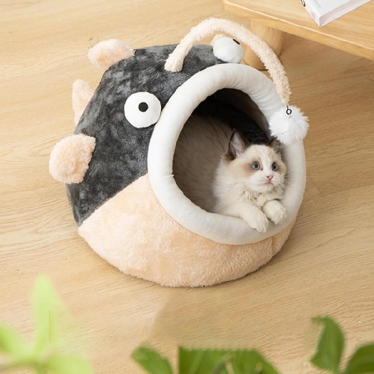 Pet Bed House Semi-closed Cave Tent for Small Animals Removable Cushion Pad