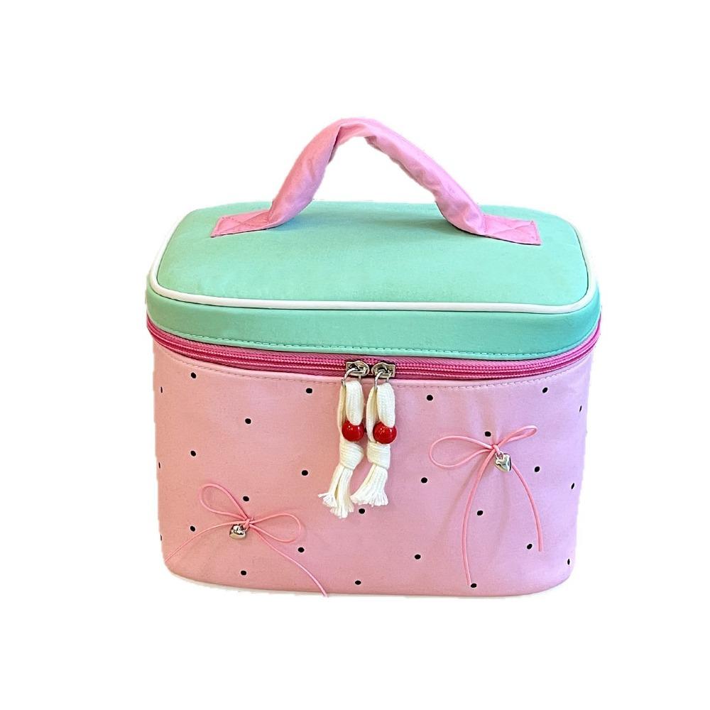 

New Bow Polka Dots Makeup Storage Bag Handheld Waterproof Cosmetic Bags Multifunctional Travel Storage Bag рожевий