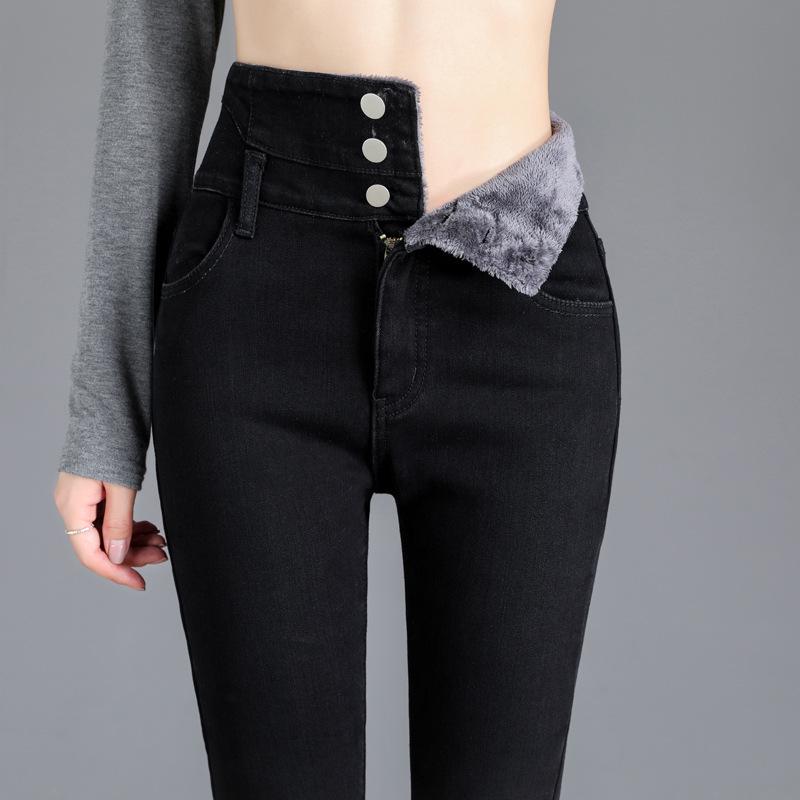 High-Waist Skinny Velvet-Lined Jeans - Women's Casual Japanese Korean Style, Autumn/Winter 2025.