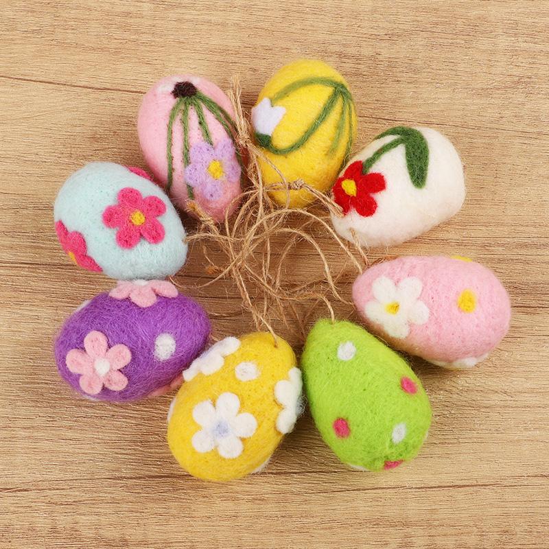 4/8ks Filcová pěnová velikonoční vajíčka s provázkem Košík Výplň Dětský dárek Veselé Velikonoce Domácí dekorace Malované Květinové Tečkované Vaječný strom Přívěsky