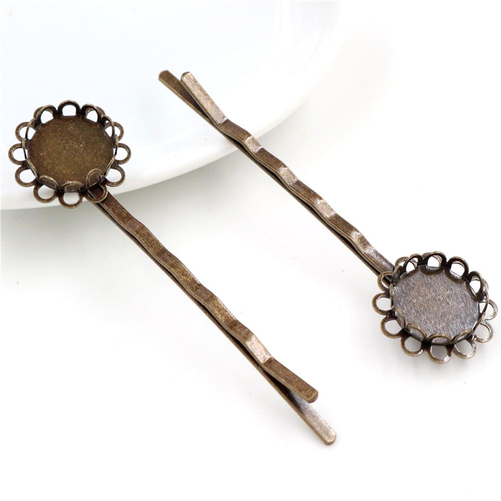 12mm 10pcs High Quality Bronze and Silver Plated Copper Material Hairpin Hair Clips Hairpin Base Setting Cabochon Cameo