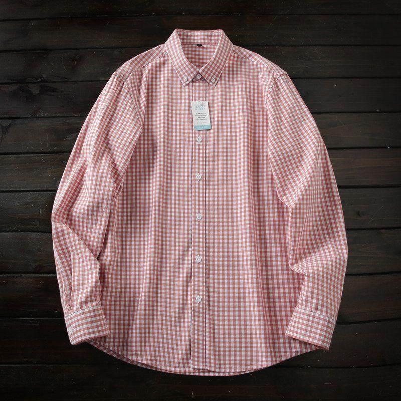 Japan fashion Order 80S Lyocell/Long-staple Cotton Foreign Trade Tail Goods Men Lapel Plaid Long sleeve Shirts Top Spring