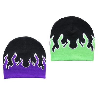 Y2K Beanies Flame Beanie Knit Beanie Hat Fire Flame Beanie Slouchy Beanie Graphic Beanie Skullies Beanie Flame Skull Cap