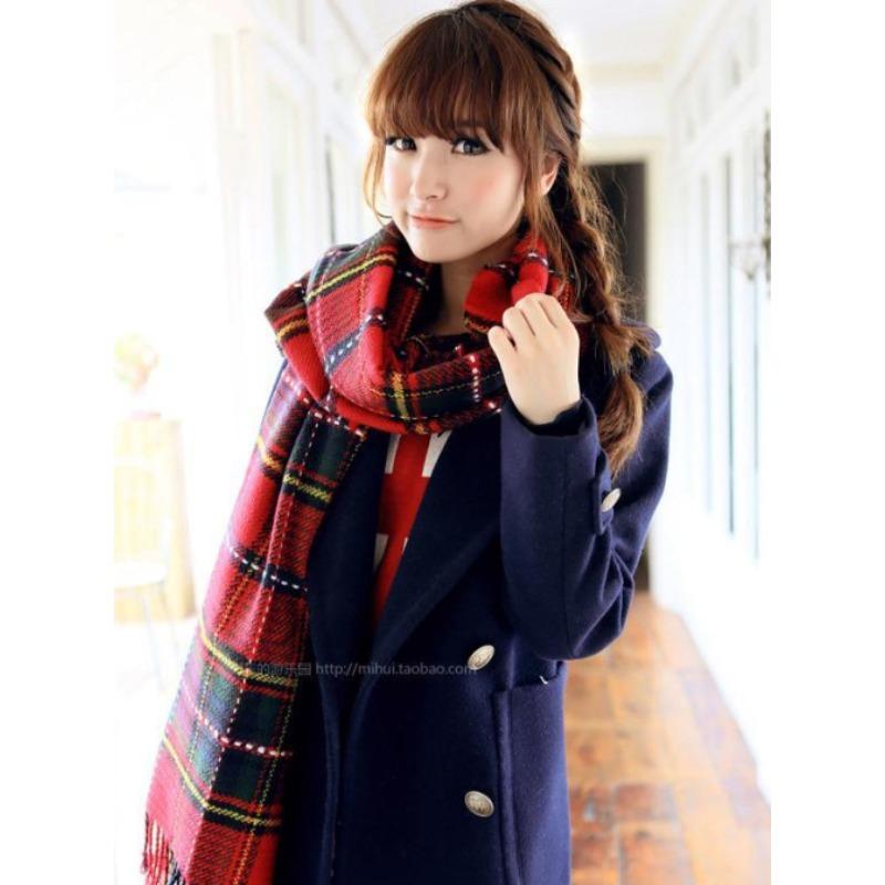 

Plaid scarf women s autumn and winter campus style new tassel warm jacquard couple color plaid shawl above 175cm