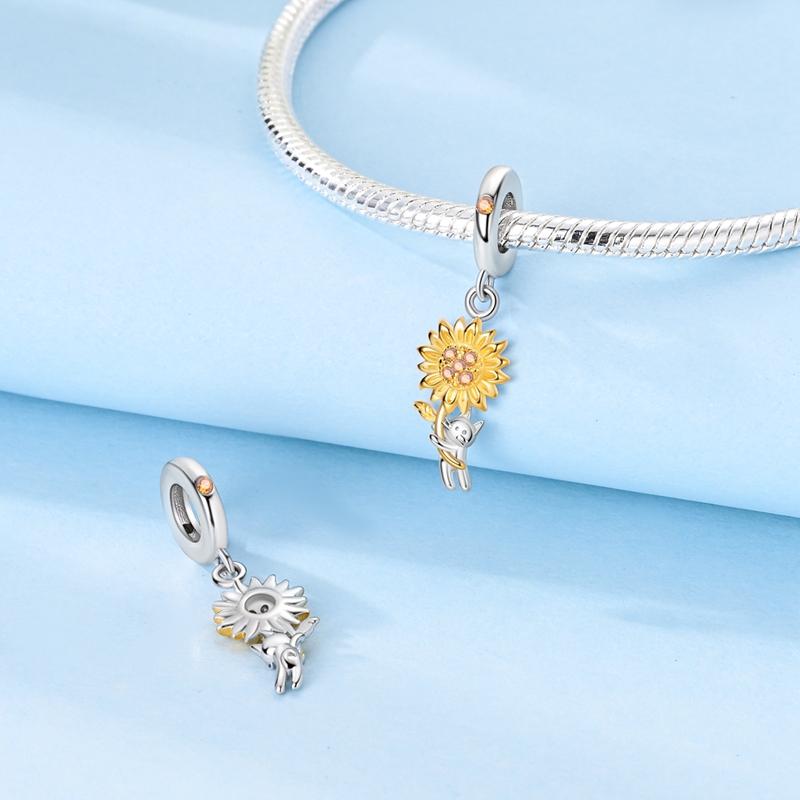 Original Charms Copper Creative Sunflower Cat Pendants Fit Plata Bracelets For Women Jewelry Making Fine Gifts