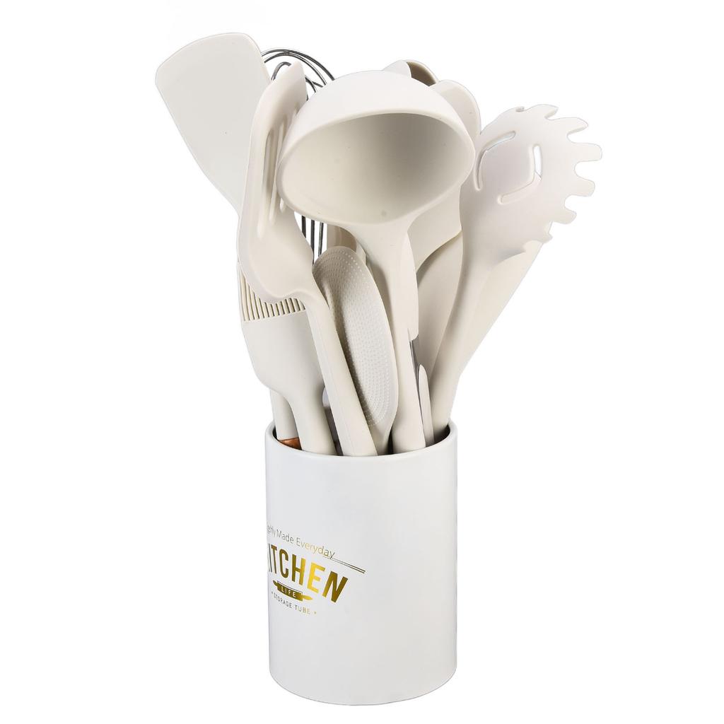12-teiliges Silikon-Kochutensilien-Set Weißer nordischer minimalistischer Stil Antihaft-Küchenutensilien-Set für