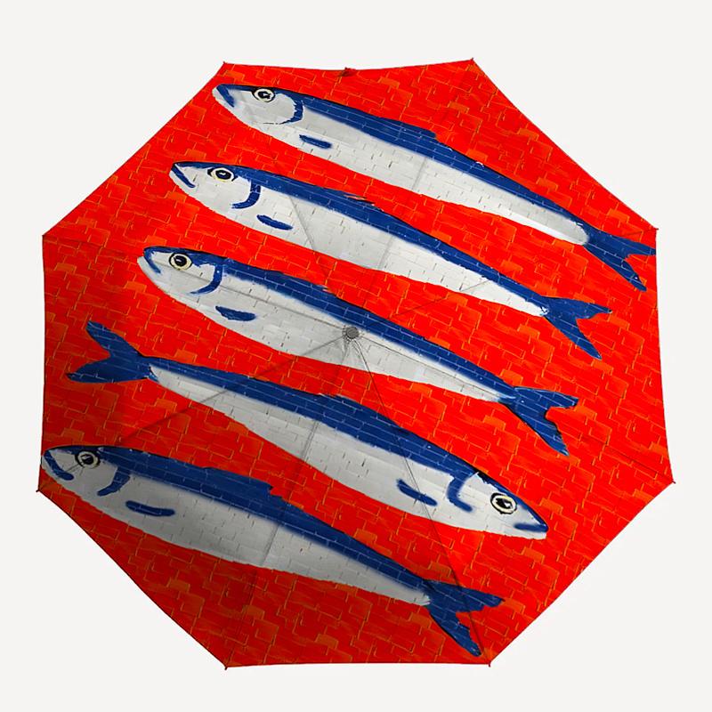 

Blue Fish on Orange Background Umbrella: Automatic Opening/Closing, Foldable Design, Outdoor Use, Festival Gift for Fans, Travelers, Daily U