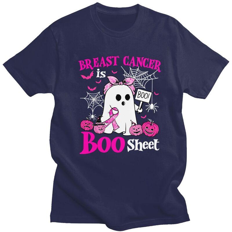 Mens Breast Cancer Is Boo Sheet Halloween Breast Cancer Awareness T Shirt Pure Cotton Short Sleeve Tee Shirt Streetwear Clothes