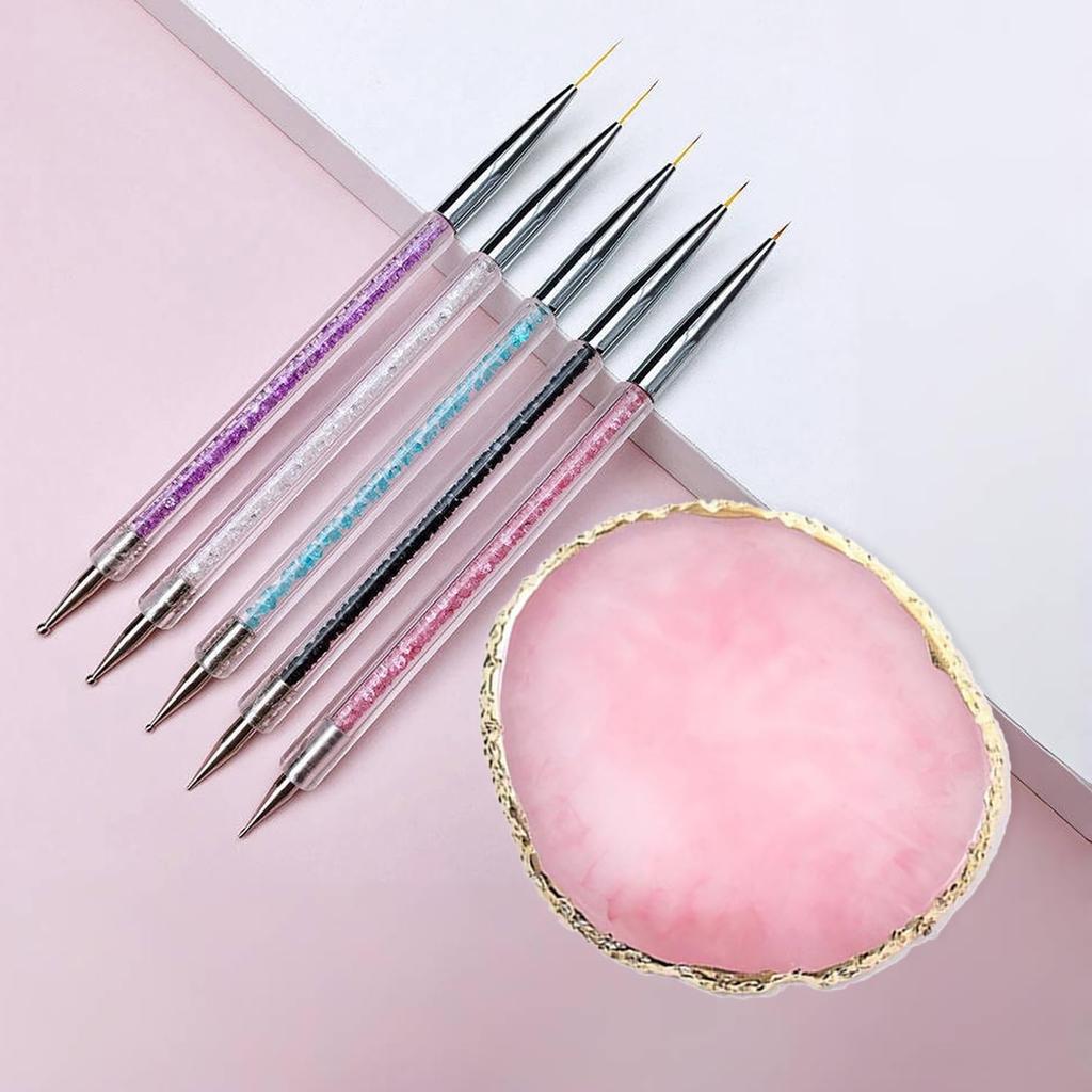 Resin Nail Art Palette with 5 Pcs Nail Art Brushes, Nail Polish Mixing Palette Double-Ended Dotting Pen Nail Art Liner Brush for Nail Art
