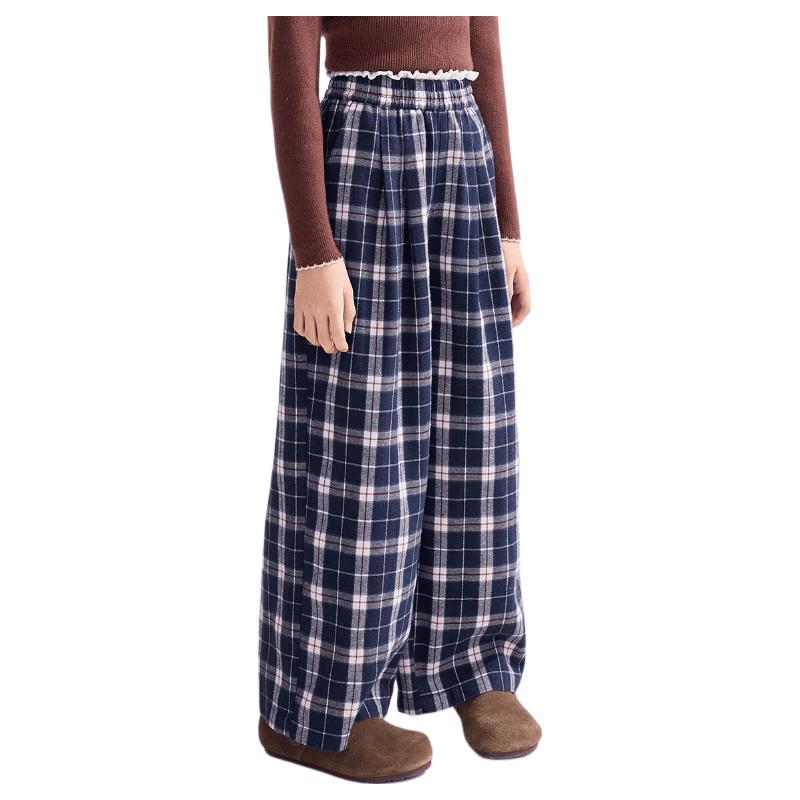 ASK JUNIOR Girls' British Retro Plaid Straight-Leg Trousers