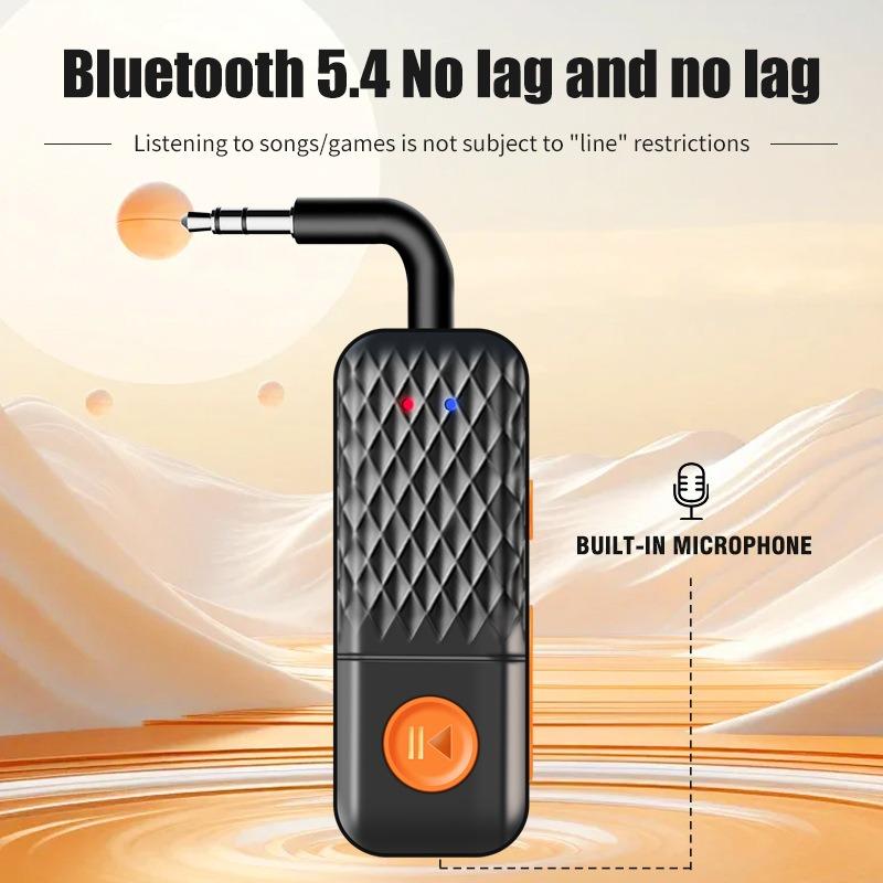 2 In 1 Wireless Bluetooth 5.4 Audio Adapter 3.5MM AUX Transmitter Receiver Hifi Stereo Music With Mic For Car Music Audio Airplane TV PC Headphone