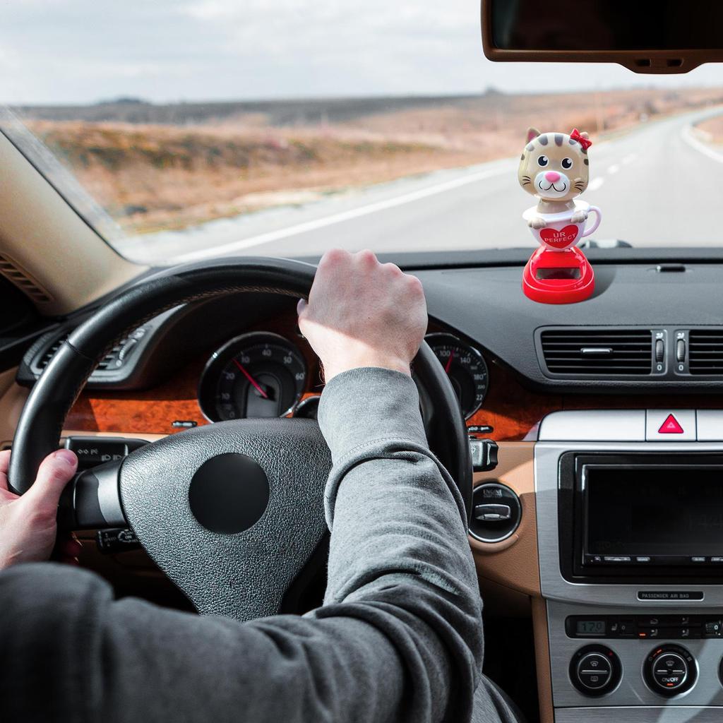 Car Solar-Powered Cute Dancing Cat Ornament Car Interior Center Console Ornament Decoration Car Roof Instrument Swing