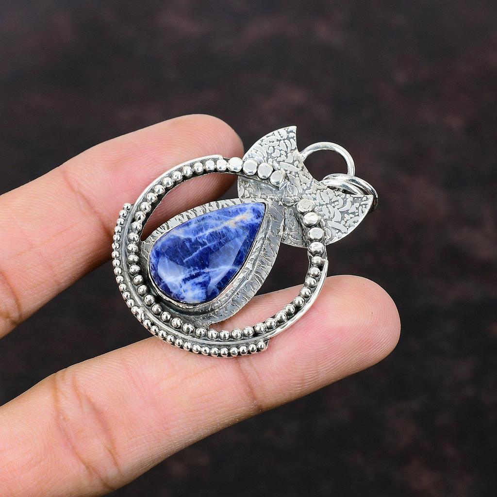 Sodalit Hänge Vackert Smycke 925 Sterling Silver Hänge En Kvalitet Ädelstenssmycke Handgjort Hänge Gåva Till Fru Elegant Smycke