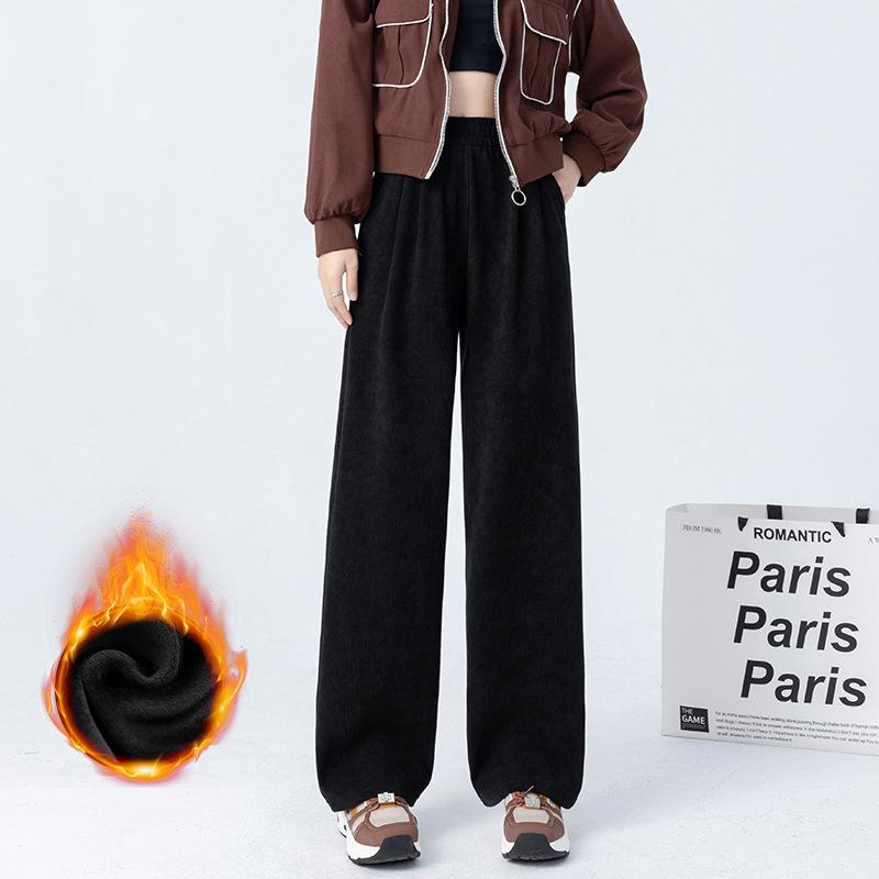 Maillard autumn and winter thickened thermal pants fleece sweatpants high waist straight pants casual wide-leg pants
