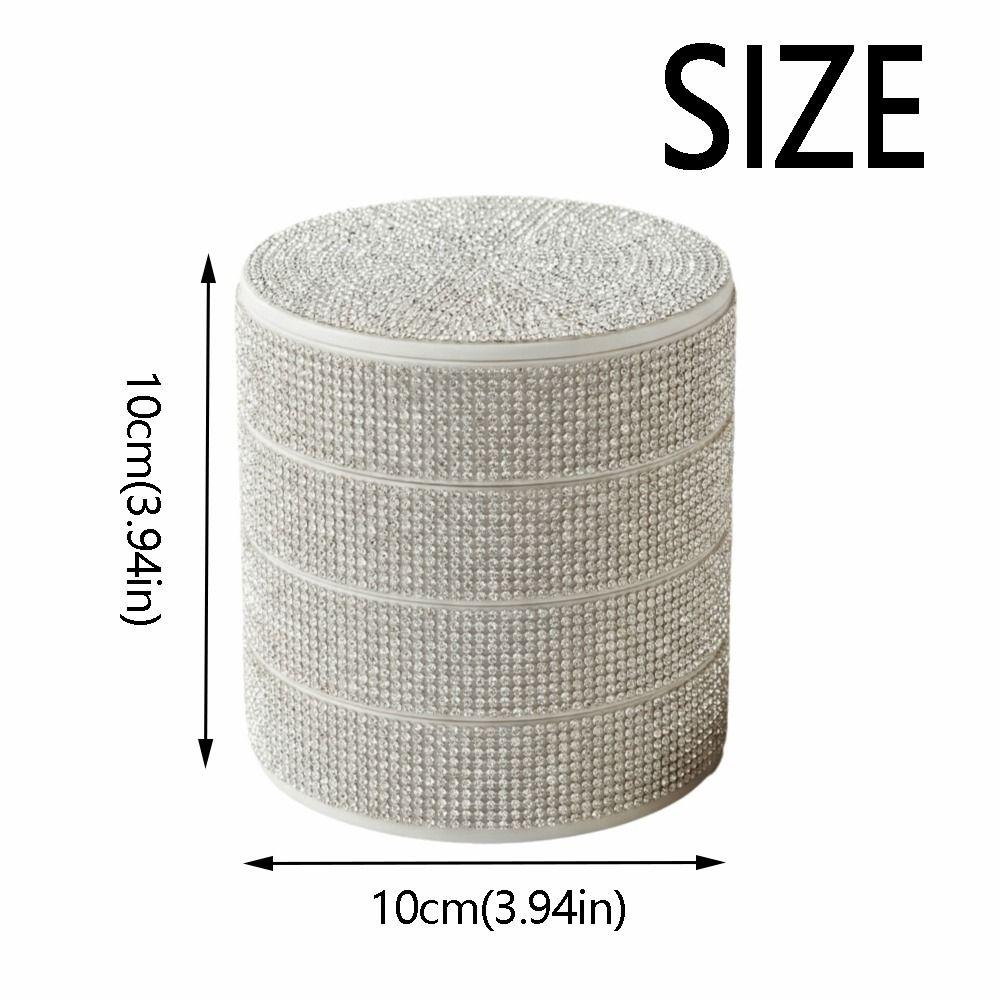 Sparkling Rotating Jewelry Storage Box 4 Layers with Lid Rhinestones Desk Organizer Decorative Rotatable