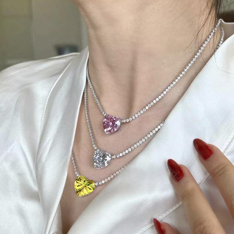 

Xiancan Jewelry S925 Стерлинговое Серебро Сердце Роскошно Инкрустированное Розовыми Бриллиантами Ожерелье Чокер S925 Silver розовый