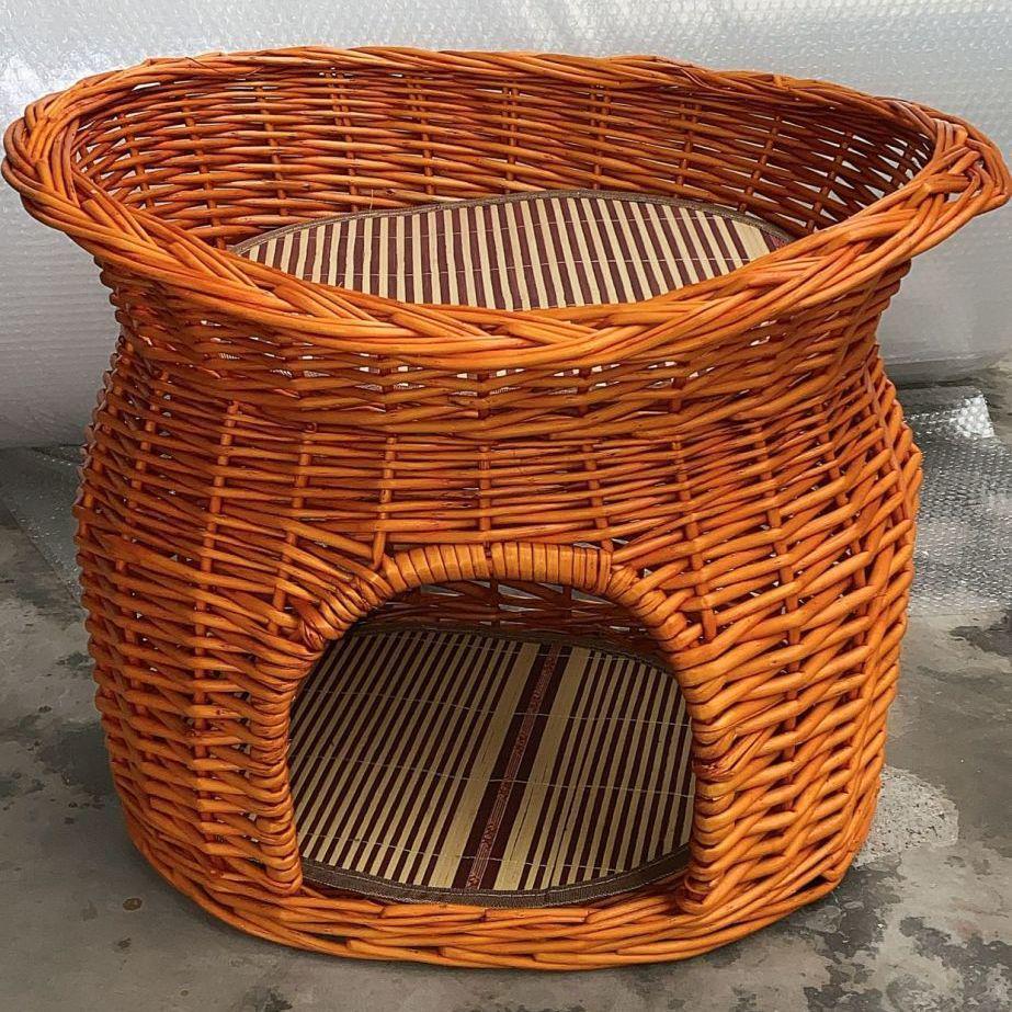 Medium Woven Rattan Pet House: Enclosed, Double-Layer, Washable, All-Season Cooling Mat for Dogs and Cats