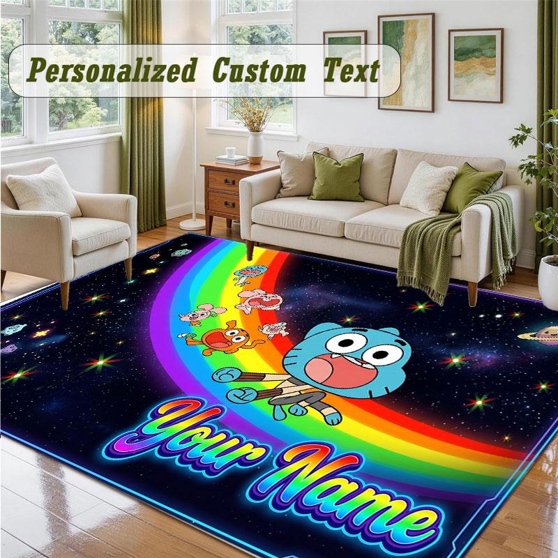 Crystal Velvet Square Rug Custom NameAmazing World of Gumball Pattern Non Slip Home Floor Decor Rug